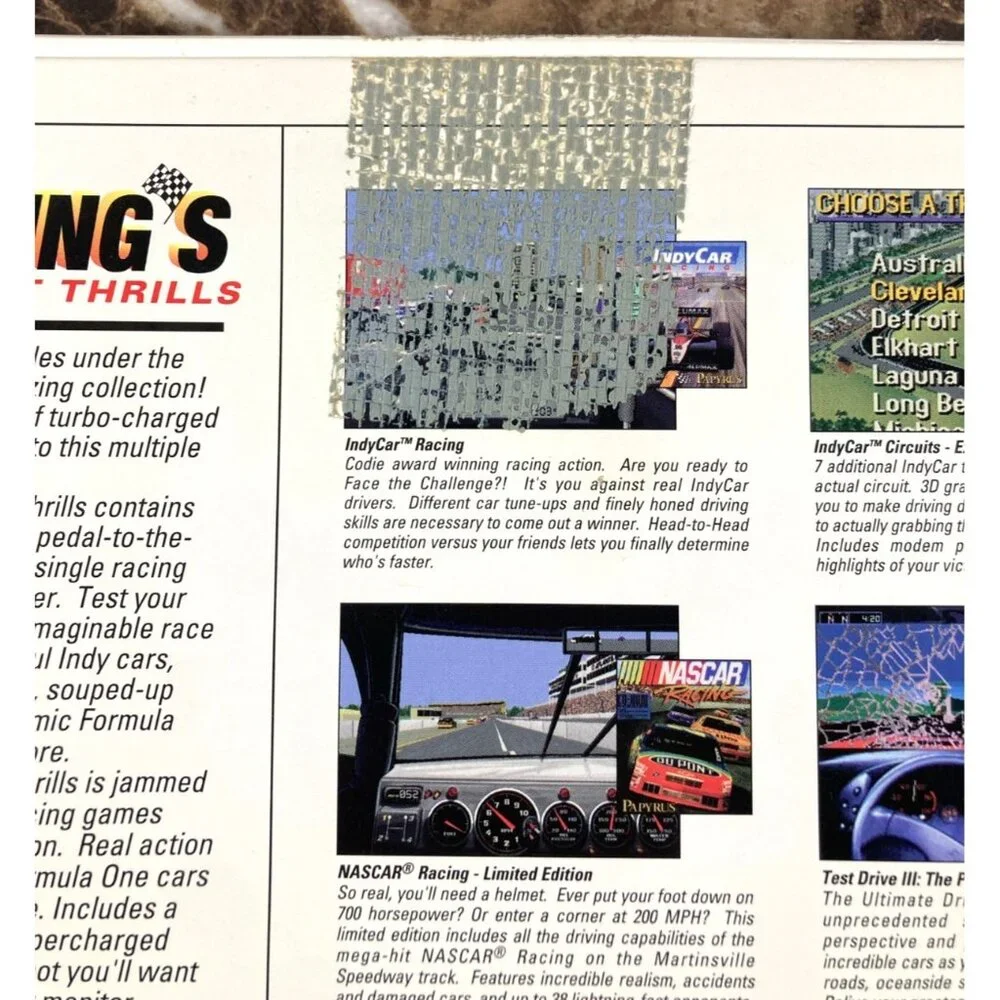 Racing's Greatest Thrills PC Big Box 8-Game CD-Rom NASCAR IndyCar Test Drive III